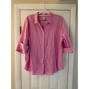 Chico's Pink 100% Linen No Iron Button Down Shirt Women's Size 3 US 16 Large